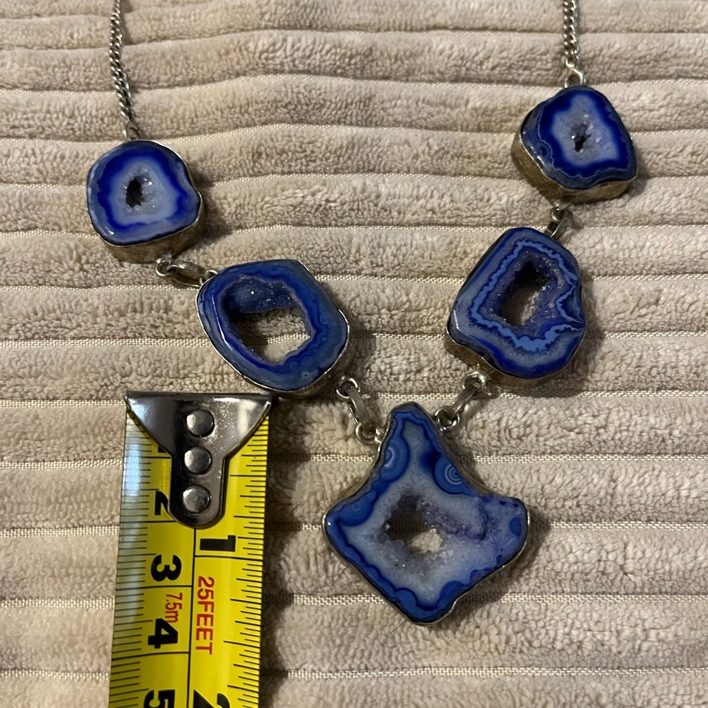 Blue Geode Slice Statement Necklace - image 4